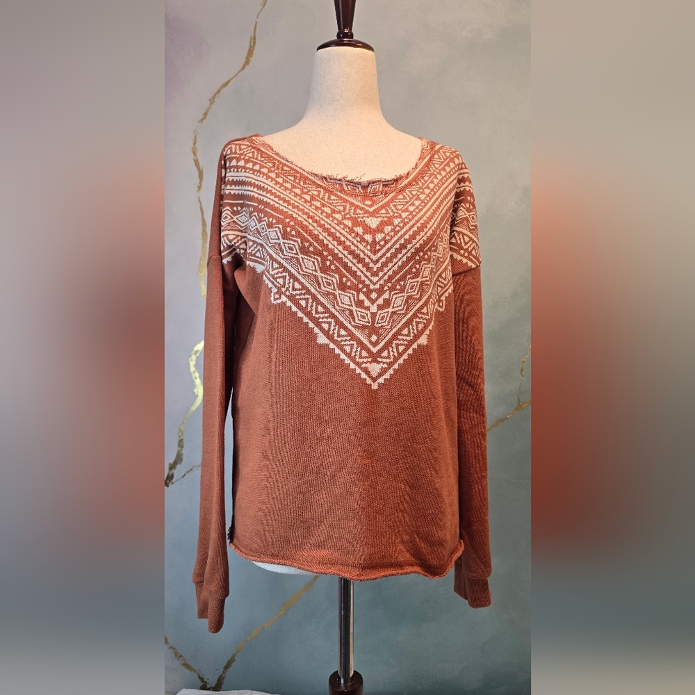 Nwot Billabong Boho Geometric Long Sleeve Light Swearshirt Rust White Tribal S